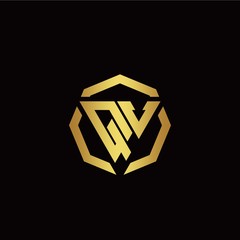 Q V initial logo modern triangle and polygon design template with gold color