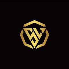 S L initial logo modern triangle and polygon design template with gold color