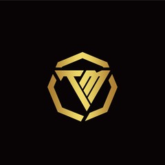 T M initial logo modern triangle and polygon design template with gold color