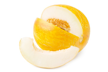 whole and slices of melons isolated on a white background