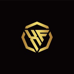 X F initial logo modern triangle and polygon design template with gold color