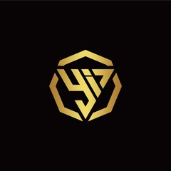 Y I initial logo modern triangle and polygon design template with gold color