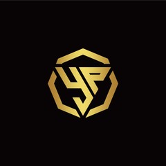 Y P initial logo modern triangle and polygon design template with gold color