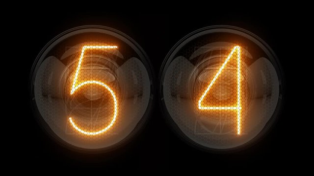 Countdown 60 seconds. Countdown 1 minute. Nixie tube indicator countdown. Gas discharge indicators and lamps. 3D. 3D Rendering