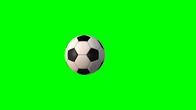 Soccer flying ball 3D animation on green chroma key. Seamless loopable background.