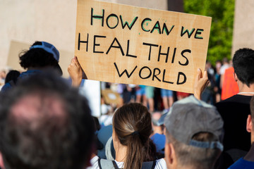 Demonstration against government measures in managing the coronavirus pandemic. Against confinement. Plaza Colón, Madrid, spain.
