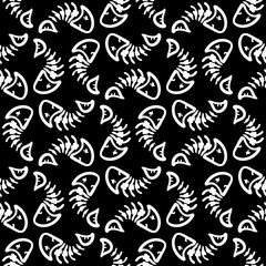 Dead Fish Skeleton Seamless Pattern 07