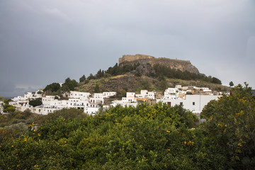 Fototapeta premium Lindos Acropolis and Lindos Village, Rhodes, Greece