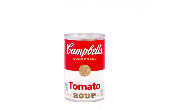 A Can of Campbells Tomato Soup isolated on white for illustrative editorial