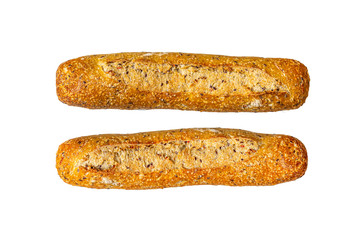 Top view of two French baguettes with a crispy Golden crust