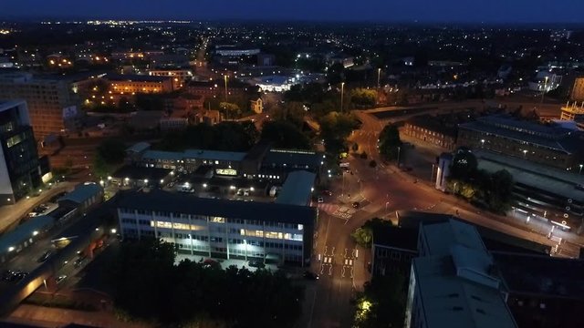 Aerial view of Coventry police station and surrounding streets at night