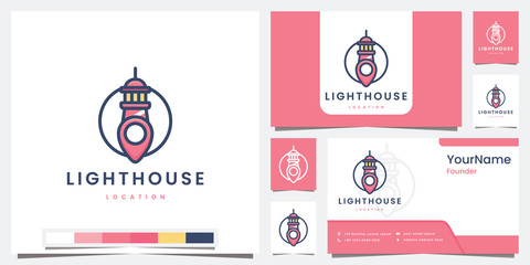 Fototapeta na wymiar set logo lighthouse pin location with color version logo design inspiration