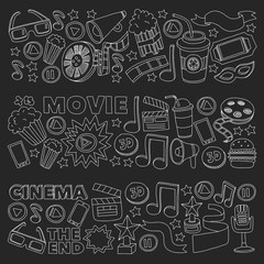 Cinema, movie. Vector film symbols and objects