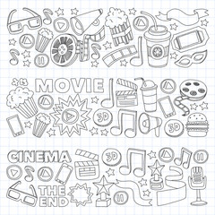 Cinema, movie. Vector film symbols and objects