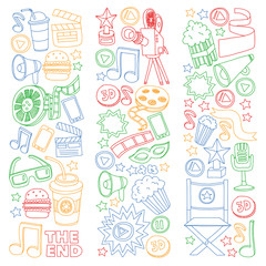 Cinema, movie. Vector film symbols and objects