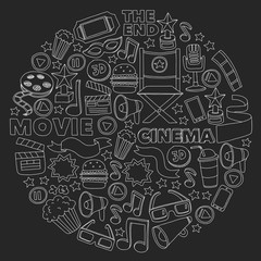 Cinema, movie. Vector film symbols and objects