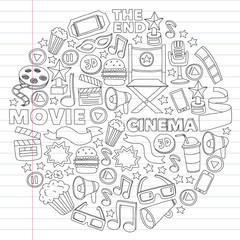 Cinema, movie. Vector film symbols and objects