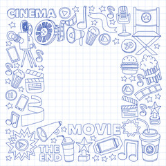 Cinema, movie. Vector film symbols and objects