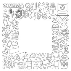 Cinema, movie. Vector film symbols and objects