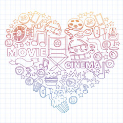 Cinema, movie. Vector film symbols and objects