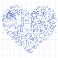 Cinema, movie. Vector film symbols and objects