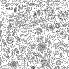 Seamless flowers vector pattern. Background for wedding design, coloring page, book.
