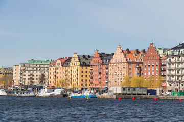 Colorful buildings on Kungsholmen waterfront, Stockholm, Sweden.