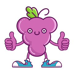 kawaii smiling purple grape fruit with sneakers cartoon
