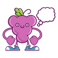 kawaii smiling purple grape fruit with sneakers cartoon