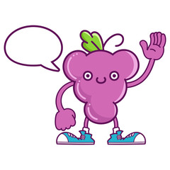 kawaii smiling purple grape fruit with sneakers cartoon