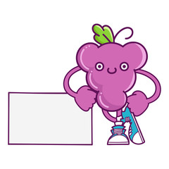 kawaii smiling purple grape fruit with sneakers cartoon