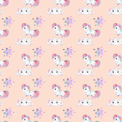 Watercolor seamless pattern with unicorns