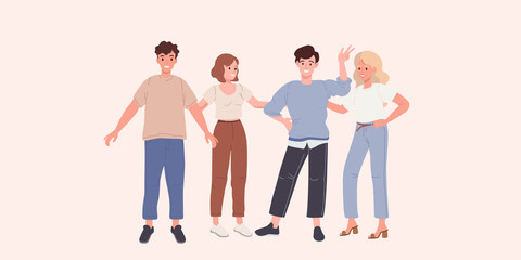 Group of happy young people friends on a white background vector illustration