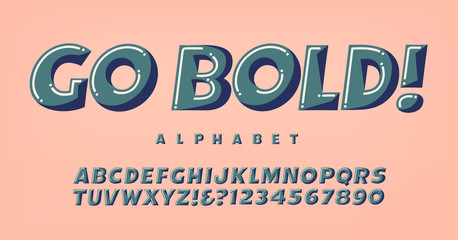 Go Bold Alphabet; A Fun and Whimsical Font in Three-Toned Harmonized Colors. This Lettering Would be Good for Party Invitations; Birthday Greetings, Kids Products, Gift Wrap, and Much More.