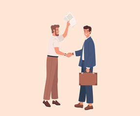 Two businessmen shaking hands. Vector illustration flat cartoon graphic design. Businessmen conclude a contract or agreement