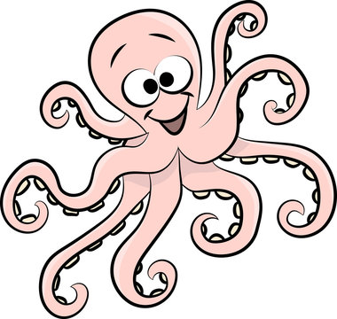 Cartoon octopus smiling vector illustration for children