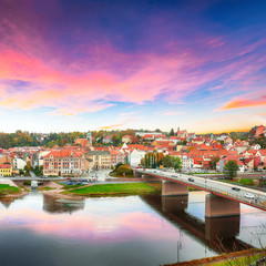 Fototapeta na wymiar Fantastic sunset view on cityscape of Meissen town on the River Elbe.