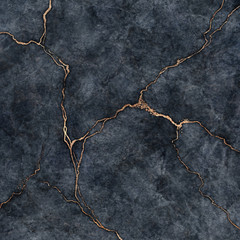abstract background, digital marbling illustration, black marble with white veins and golden...