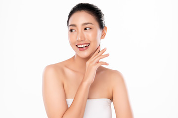 Beautiful Young asian Woman with Clean Fresh Skin, on white background, Face care, Facial treatment, Cosmetology, beauty and spa, Asian women portrait