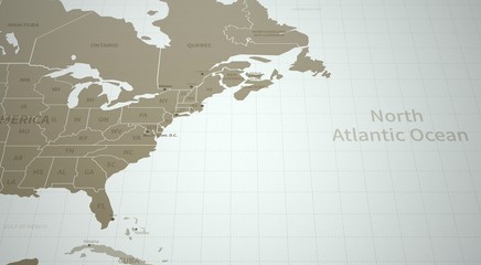 Vintage Modern Map 3d Rendering in the United States.