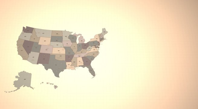 Vintage Modern Map 3d Rendering in the United States.