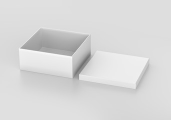 White Realistic Square Box Mockup, Blank Cardboard Shoe box, 3d Rendering isolated on white background ready for your design