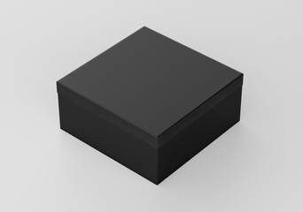 Black Realistic Square Box Mockup, Dark Cardboard Shoe box, 3d Rendering isolated on white background ready for your design