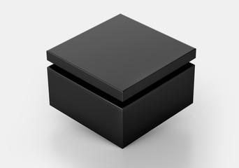 Black Realistic Square Box Mockup, Dark Cardboard Shoe box, 3d Rendering isolated on white background ready for your design