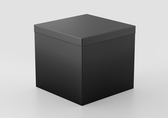 Black Realistic Square Box Mockup, Dark Cardboard Packaging Cube box, 3d Rendering isolated on white background ready for your design