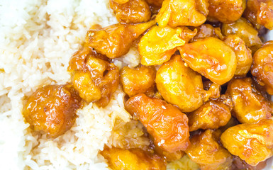 Chinese Food Sweet and Sour, Orange or Lemon Chicken with rice