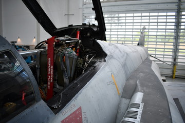 Phantom fighter aircraft in hangar.