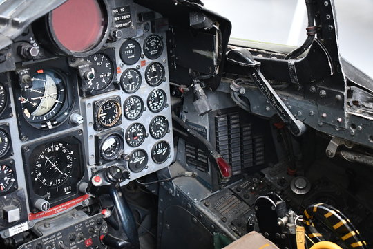 Inside cockpit view of Phantom jet.
