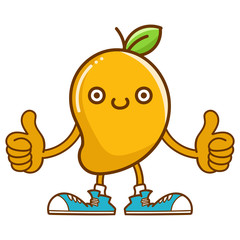 kawaii smiling mango fruit with sneakers cartoon