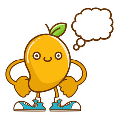 kawaii smiling mango fruit with sneakers cartoon